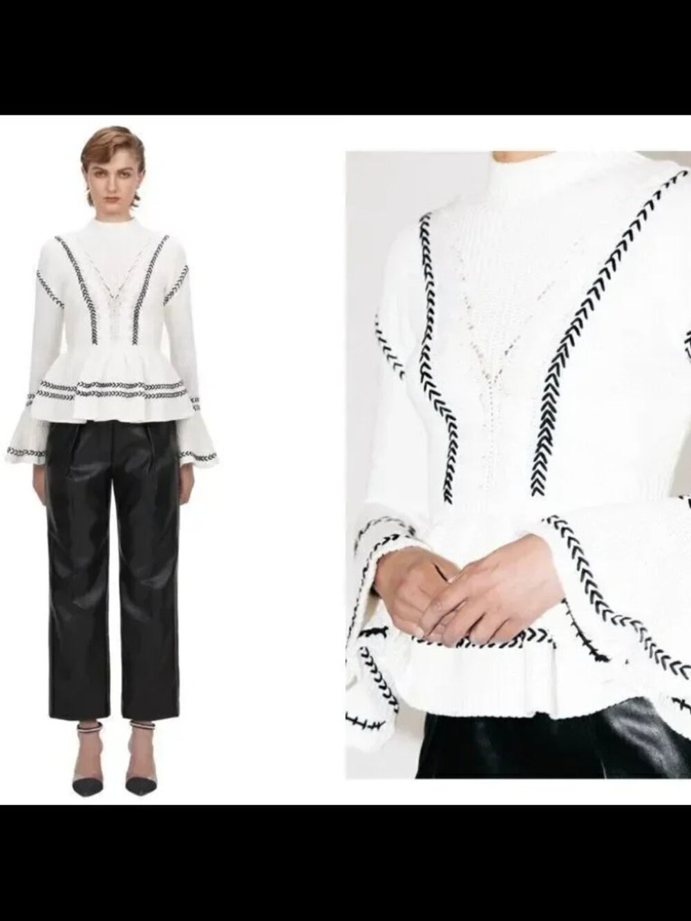 Self Portrait Whipstitch Frill Peplum Sweater